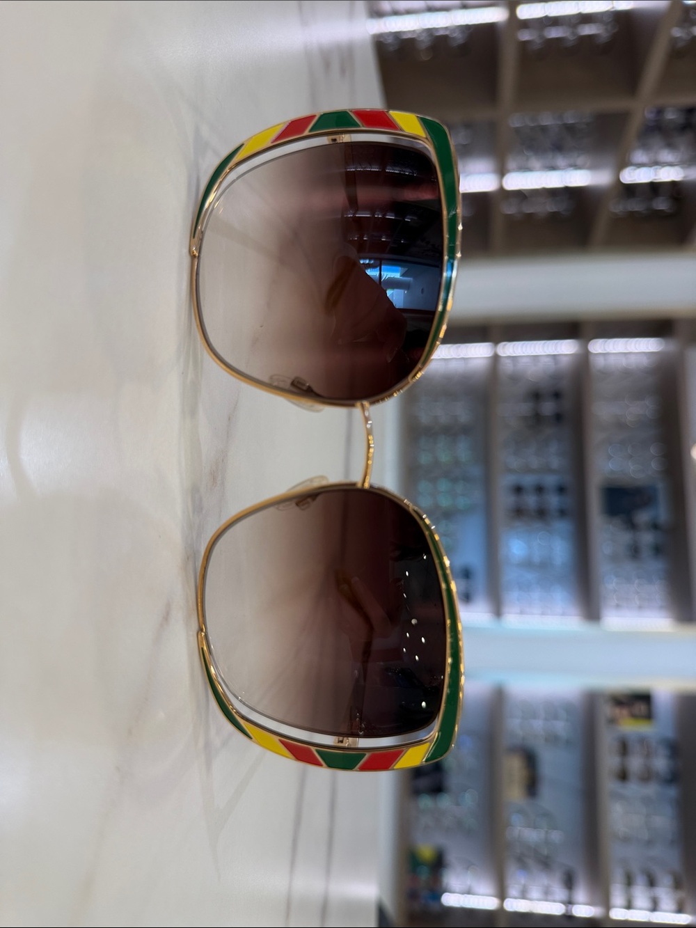 Rare Barton Perreira Gold Sunglasses with Green, Red & Yellow Accents- Arlequin